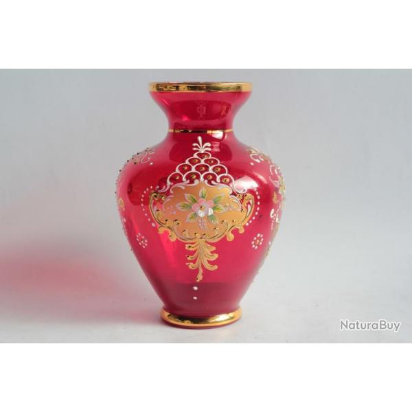 Vase verre rouge maill Venise Italie Red venitian glass
