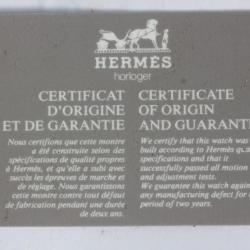 HERMES Carte Certificat d'origine et de garantie Montre