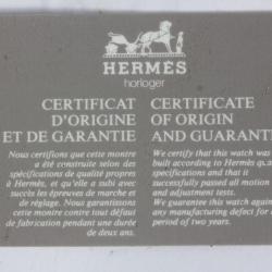 HERMES Carte Certificat d'origine et de garantie Montre