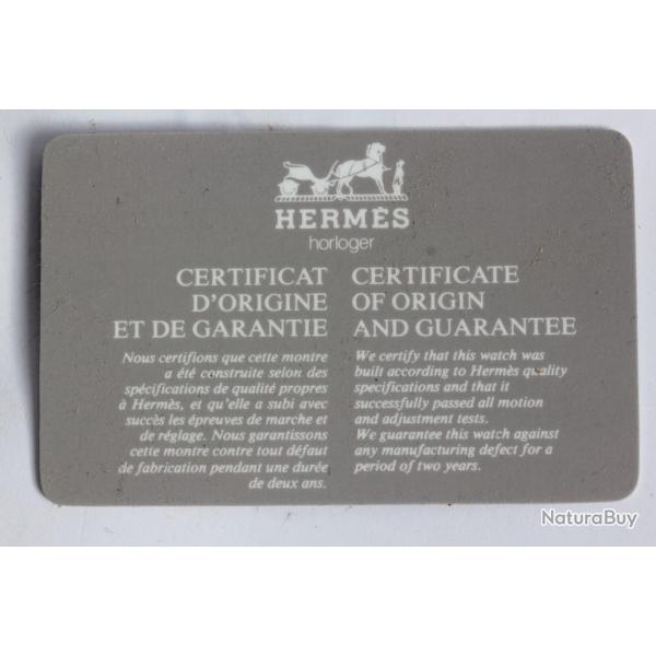 HERMES Carte Certificat d'origine et de garantie Montre