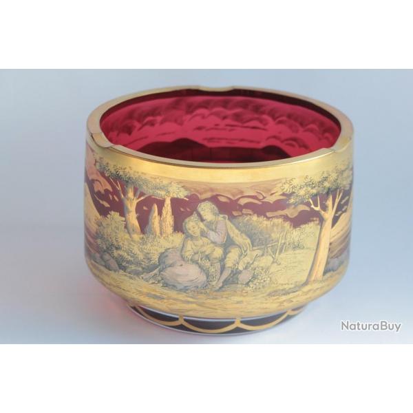 Coupe Cendrier Bohme cristal rubis peint or