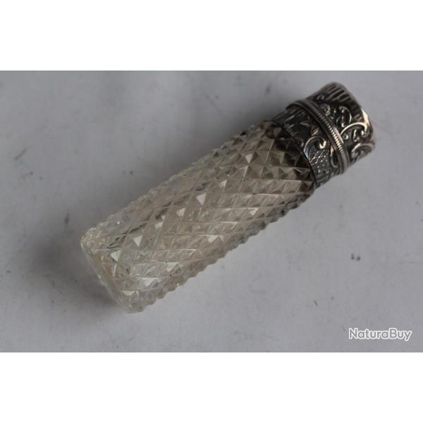 Flacon  sel cristal taill et argent