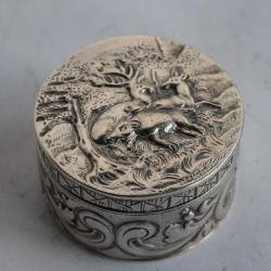 Boite à pilules argent Cerf sanglier Chasse