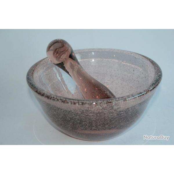 BIOT Grand mortier et pilon verre souffl et bull
