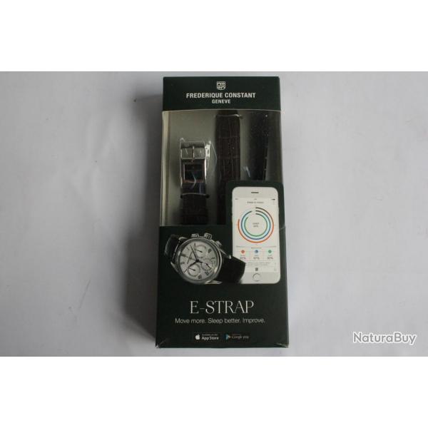FREDERIQUE CONSTANT Bracelet connect e-Strap cuir marron fonc 22 mm