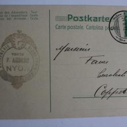 Entier Postal Suisse cachet horlogerie F.Aubert Nyon 1912