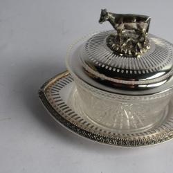 Beurrier Vache métal argenté cristal Anglais