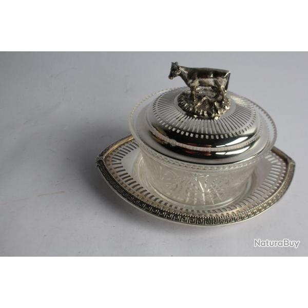 Beurrier Vache mtal argent cristal Anglais
