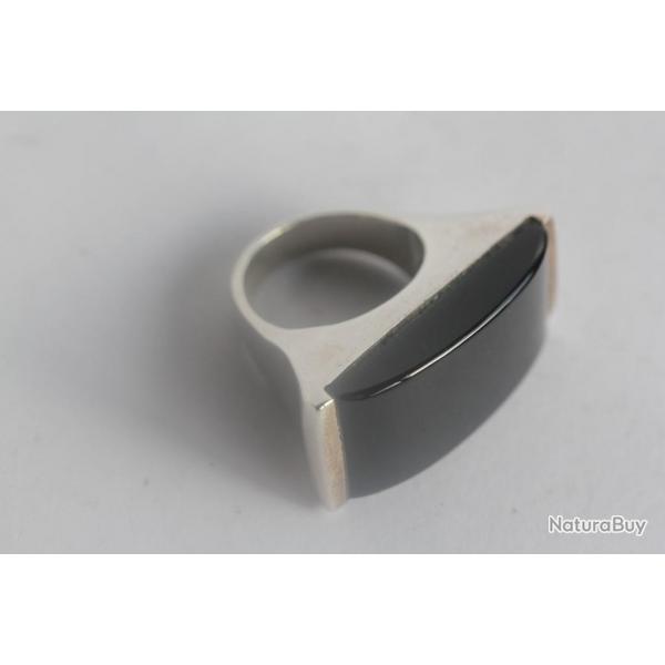Bague design argent et cristal noir bijoux