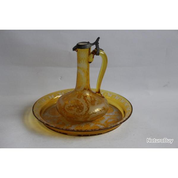 Carafe + plateau cristal grav Allemagne Art de la table