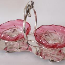 Coupelle double métal argenté/cristal Sheffield E.P.N.S Art Nouveau