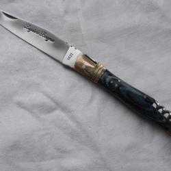 couteau Laguiole Bougna - manche bois parkérisé bleu longueur 22 cm avec tire bouchon