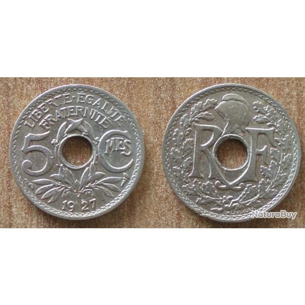 France 5 Centimes 1927 Lindauer Piece Centime En Franc Francs