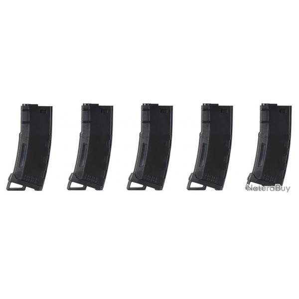 Pack de 5 chargeurs Mid-cap Speed 130 billes pour M4 AEG noir