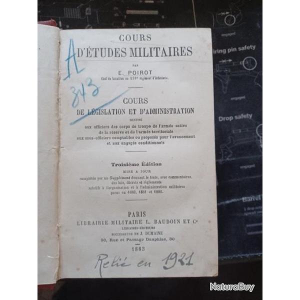 Vends livre "Cours d'tudes militaires" 1883