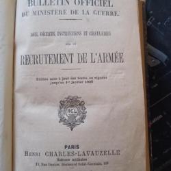 Vends livre d'instructions sur le recrutement de l'armée 1900