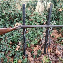 Fusil à piston poudre noire XIXème canon Damas avec sa baguette, Jalabert Lamotte St Etienne cal 16