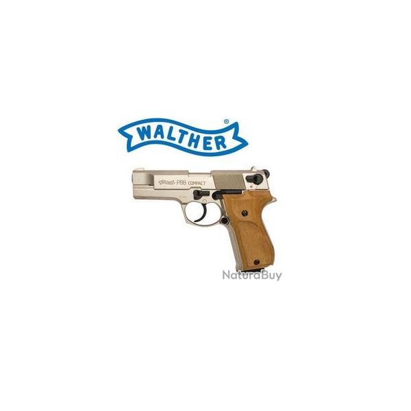 Pistolet WALTHER  P88 Chrome Cross Bois  10 coups  /  Cal. 9mm  blanc