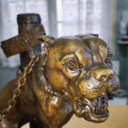 bronze Charles Valton (1851-1918) - Sculpture, chien en colère sur une chaîne