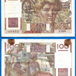 France 100 Francs 1950 Jeune Paysan Billet Frc Frs Frcs Europe