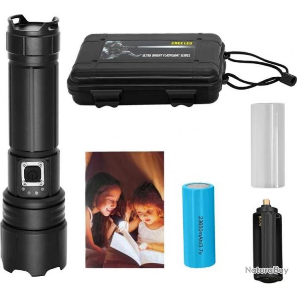 Lampe Torche Led 12000 LumensTactique Batterie 5000 mAh tanche IP65 Zoom 5 Modes Camping Outdoor