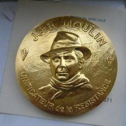 médaille JEAN MOULIN  110 MM dorée à l 'or pur très rare N°00071