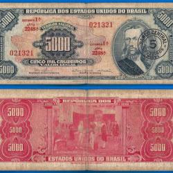 Bresil 5000 Cruzeiros 1966 1967 Surcharge 5 Cruzeiros Nouveaux Estampa 1a Sign 15 Brazil Brasil