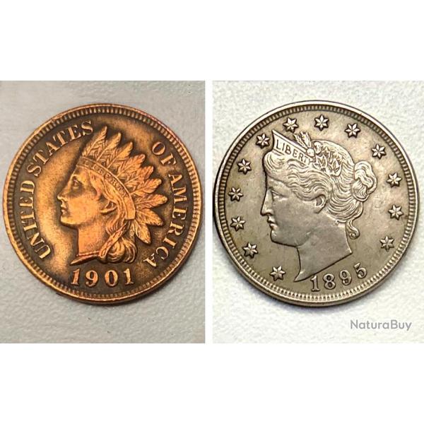 Dollars - 1 cent 1901 Indian Head - 5 cents 1895 Liberty