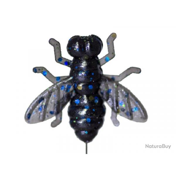 Leurre souple imitation de mouche Noir paillettes bleues 1,5 cm Legobeleur