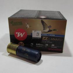 Boite de 25 cartouches Winchester ZZ canard Magnum 12/76  acier  33 grammes , Numero 3