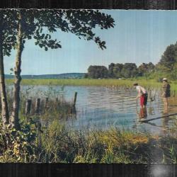 les joies de la pêche dans un des nombreux étangs des landes carte postale moderne