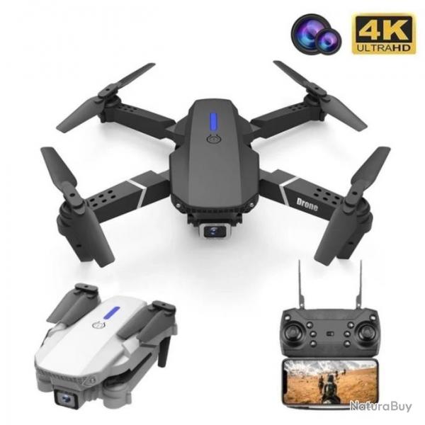 Drone dual camera WIFI HD 4k E88, Mode avion RC, PLIABLE avec 3 batteries Noir ou Blanc........