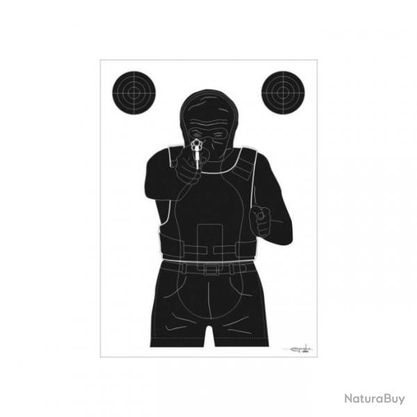 Cible Gravolux CG1 silouhette homme avec gilet PB Noir dond blanc 50x70 cm - x100 - Papier