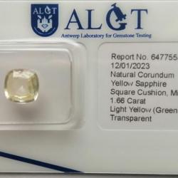 Ravissant saphir naturel, 1.66 carat, VS, Sri Lanka (vendu sous scellée certifiée, ALGT Belgique)