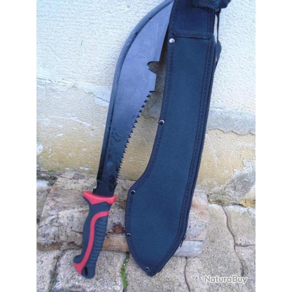 Kukkri Bolo Bowie Machette Machete GROSSE Lame Acier 3Cr13 Manche ABS Rouge & Noir Etui Nylon