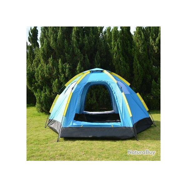 Tente Camping Automatique Hexagonale 3 à 5 Personnes 2 Portes 4 Fenêtres Anti-UV Style Yourte Mongol