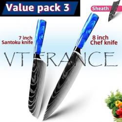 Couteau Japonais Pro Santoku Style Damas, Modele: PACK 3.