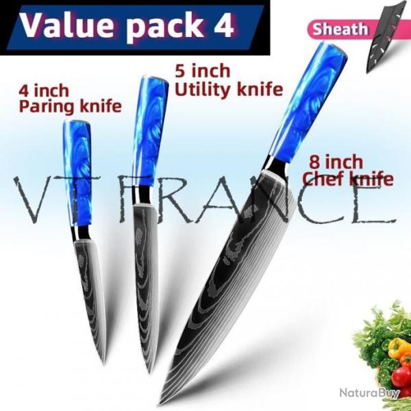 Couteau Japonais Pro Santoku Style Damas, Modele: PACK 4.