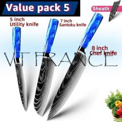 Couteau Japonais Pro Santoku Style Damas, Modele: PACK 5.