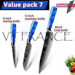 Couteau Japonais Pro Santoku Style Damas, Modele: PACK 7.