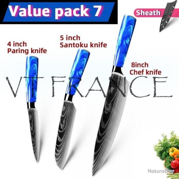 Couteau Japonais Pro Santoku Style Damas, Modele: PACK 7.