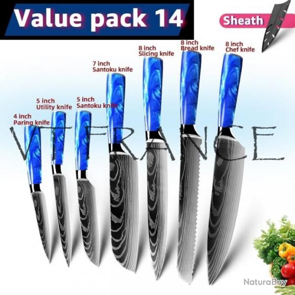 Couteau Japonais Pro Santoku Style Damas, Modele: PACK 14.