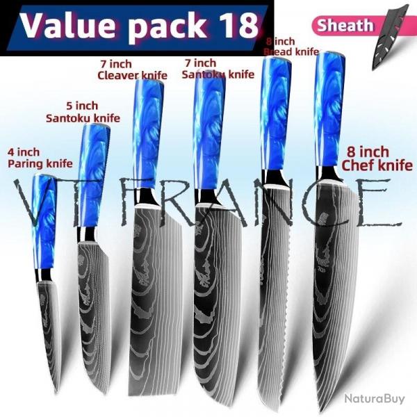 Couteau Japonais Pro Santoku Style Damas, Modele: PACK 18