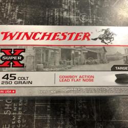 50 munitions 45 Long Colt Winchester 250gr Cowboy Action Lead Flat Nose EN STOCK