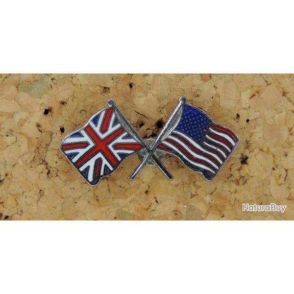Petit insigne " Fraternit USA - UK " , fixation pin's, mtal chrom trs bel EMAIL
