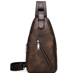 sacoche cuir JEEP  Sac à bandoulière en croûte de cuir .....Marron foncé
