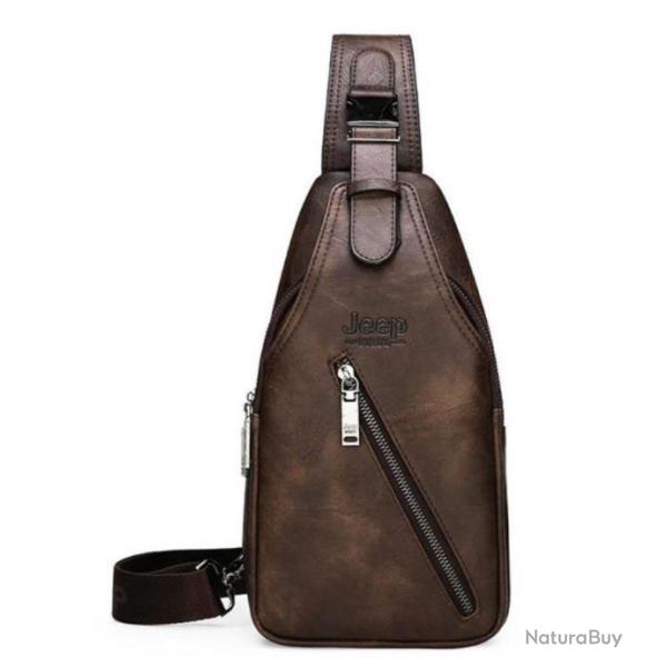 sacoche cuir JEEP  Sac  bandoulire en crote de cuir .....Marron fonc