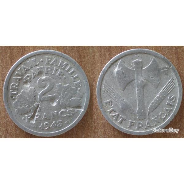 France 2 Francs 1943 Francisque Abim Piece Aluminium Francs
