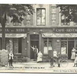 Carte postale ancienne - CHARLEVILLE (08) Hôtel et Café du Midi (Couleur Sud maintenant)