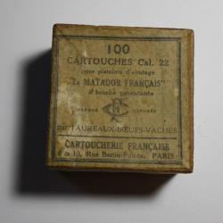Boite complète ancienne de 100 cartouches 22 LR  le MATADOR FRANCAIS de la CARTOUCHERIE FRANCAISE
